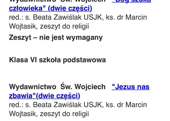 Tytuły podręczników do nauczania religii