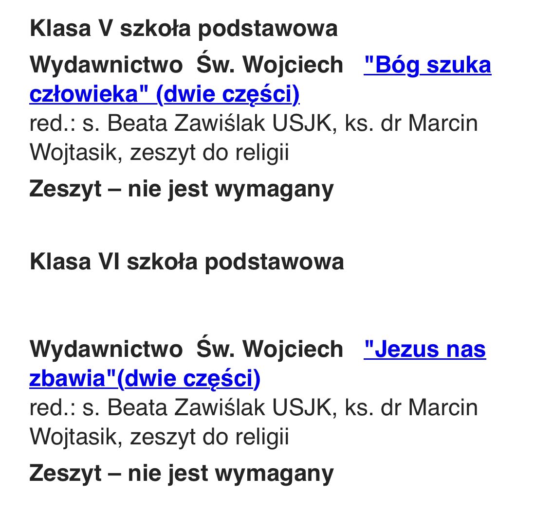 Tytuły podręczników do nauczania religii