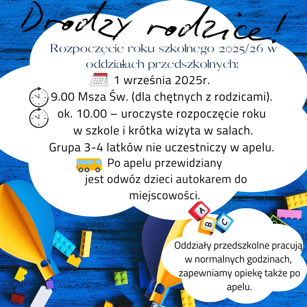 Rozpoczęcie roku szkolnego 2025/26 – oddziałów przedszkolnych